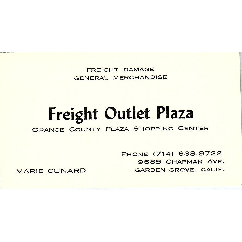 Freight Outlet Plaza  Marie Cunard Garden Grove CA Vintage Business Card SF3-B2