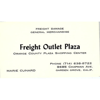 Freight Outlet Plaza  Marie Cunard Garden Grove CA Vintage Business Card SF3-B2