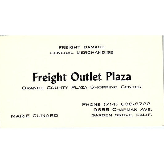 Freight Outlet Plaza  Marie Cunard Garden Grove CA Vintage Business Card SF3-B2