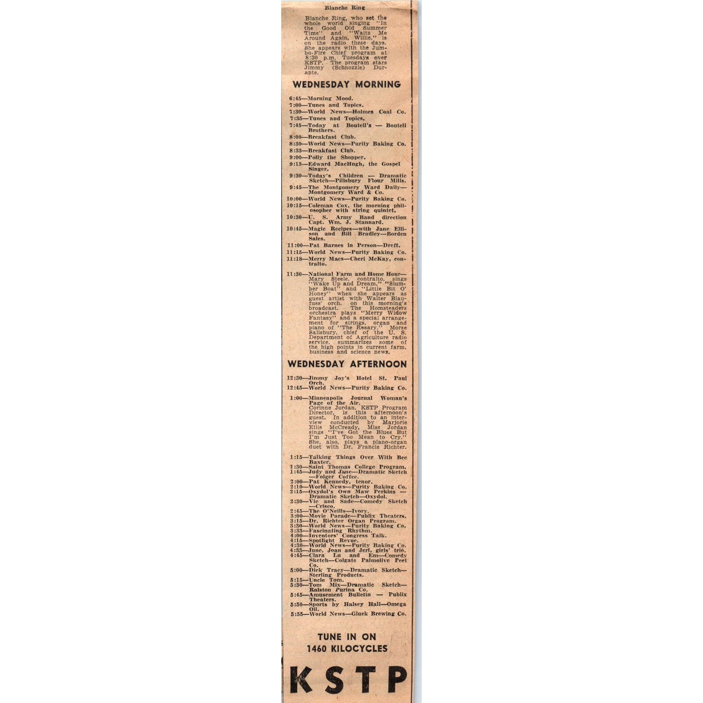 KSTP NBC Radio Schedule Minnesota 1935 Minneapolis Journal Article AE7-N4