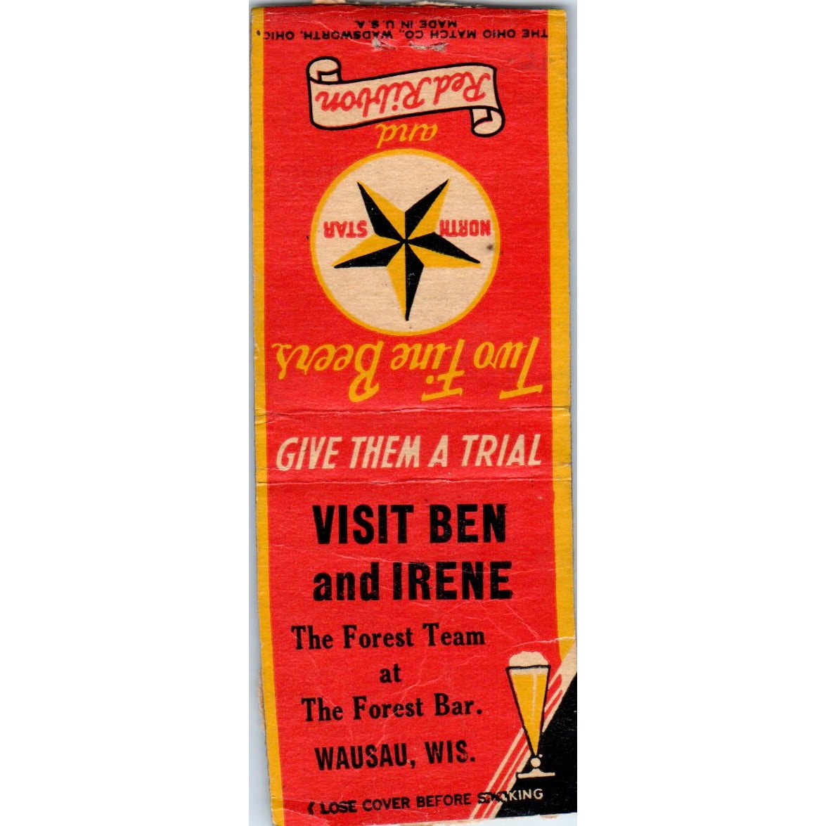 Ben & Irene The Forest Team at the Forest Bar Wausau WI Vintage Matchbook SD4-Y8