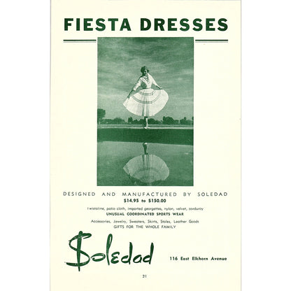 Soledad Fiesta Dresses 116 East Elkhorn Ave 1957 Estes Park CO Ad AG4-1