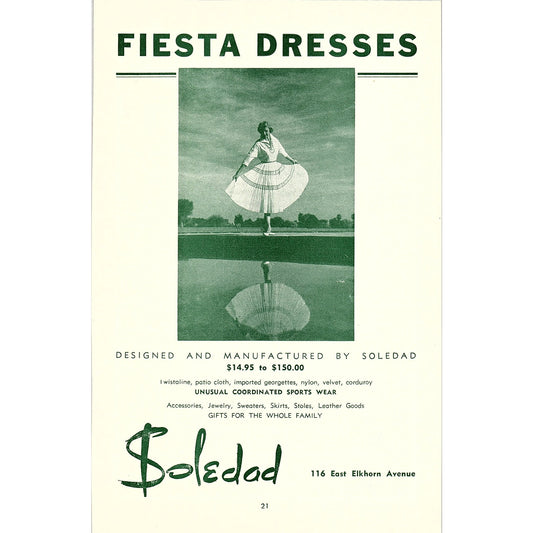 Soledad Fiesta Dresses 116 East Elkhorn Ave 1957 Estes Park CO Ad AG4-1