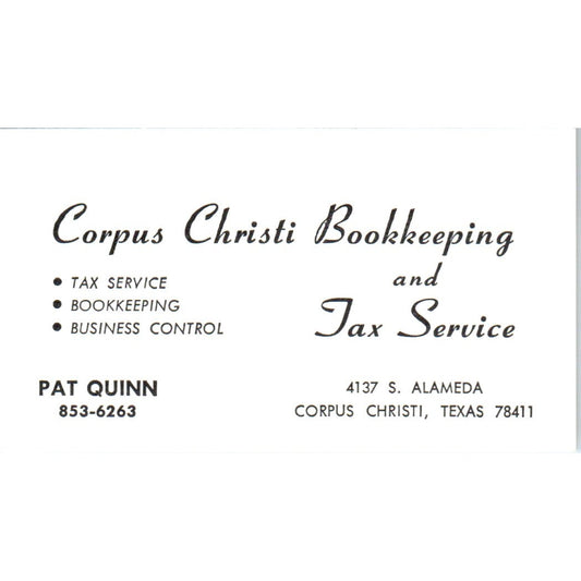 Corpus Christi Bookkeeping Pat Quinn TX Vintage Business Card SD8-B9