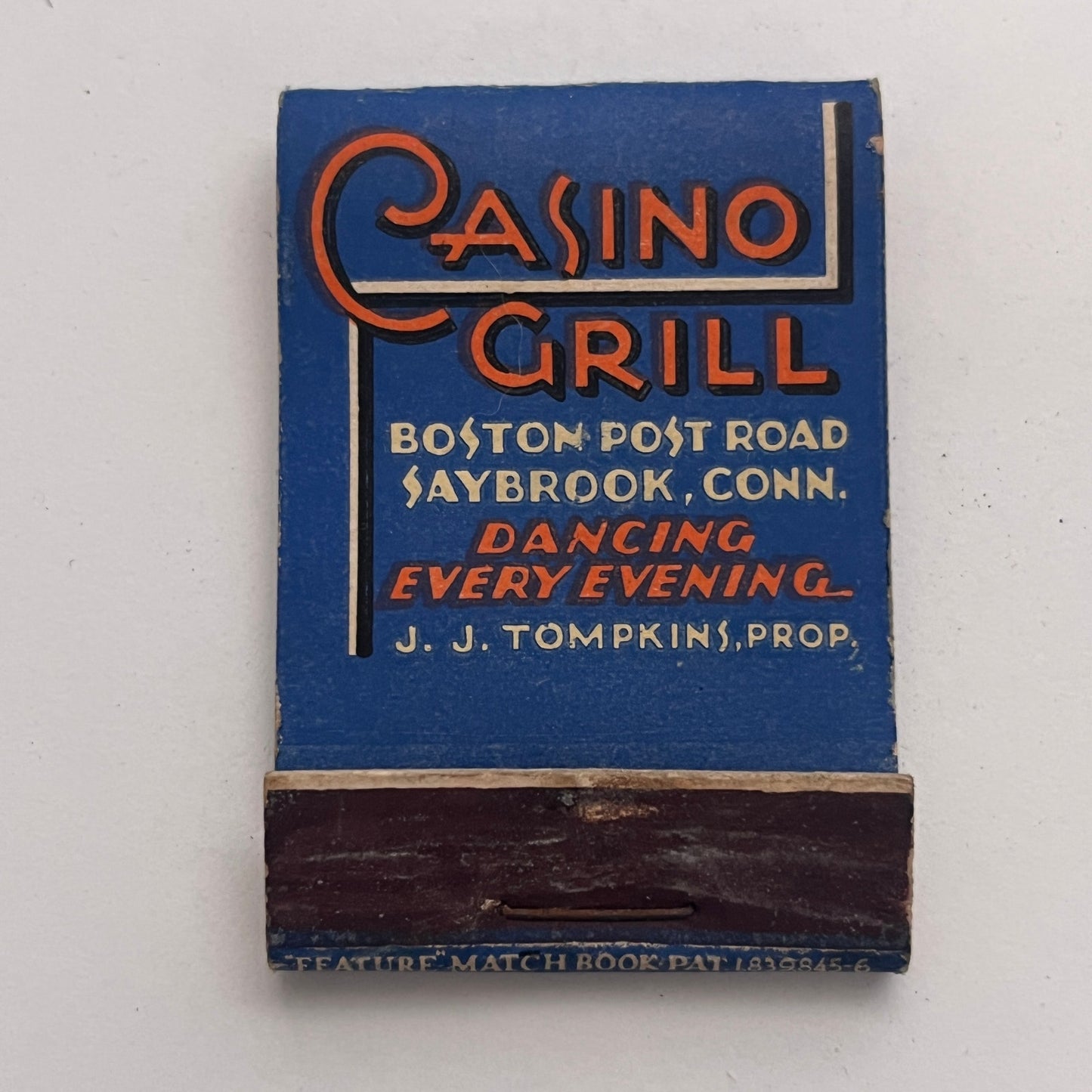 Casino Grill J.J. Tompkins Saybrook CT Vintage Matchbook Cover TB8-MB-1