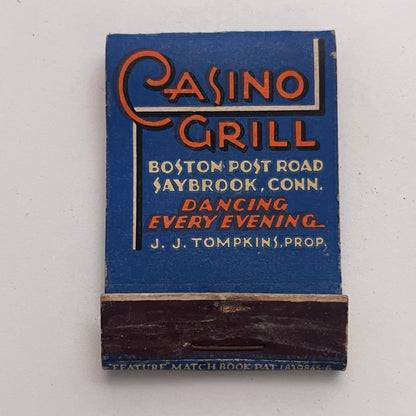 Casino Grill J.J. Tompkins Saybrook CT Vintage Matchbook Cover TB8-MB-1