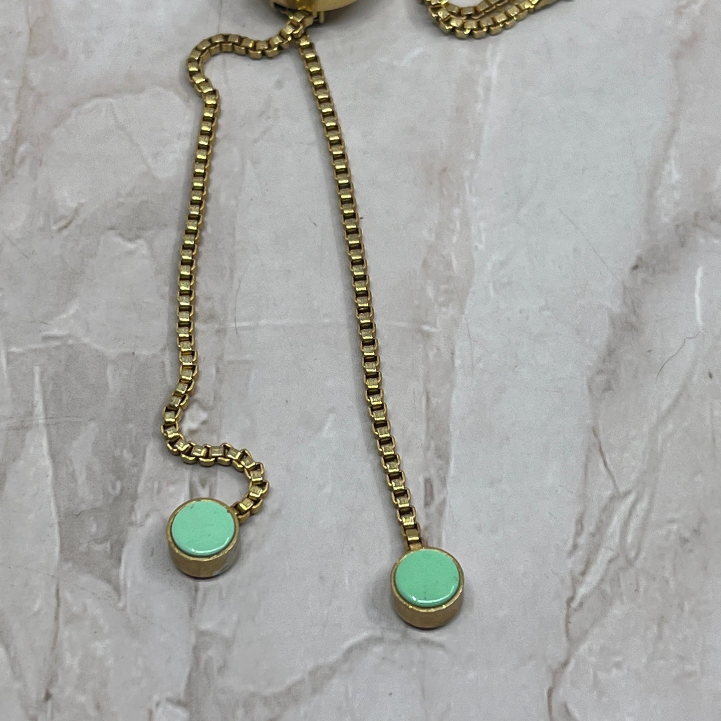 Vintage Gold & Jade Tone Ladies Bolo Tie Necklace SB3