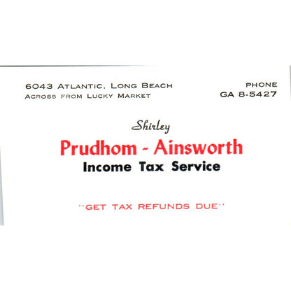 Shirley Prudhom-Ainsworth Tax Service Long Beach CA Vintage Business Card SD8-B9