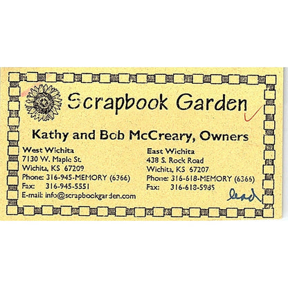 Kathy & Bob McCreary Scrapbook Garden Wichita KS Vintage Business Card SC9-B10