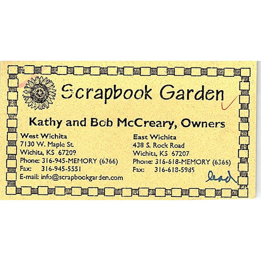 Kathy & Bob McCreary Scrapbook Garden Wichita KS Vintage Business Card SC9-B10