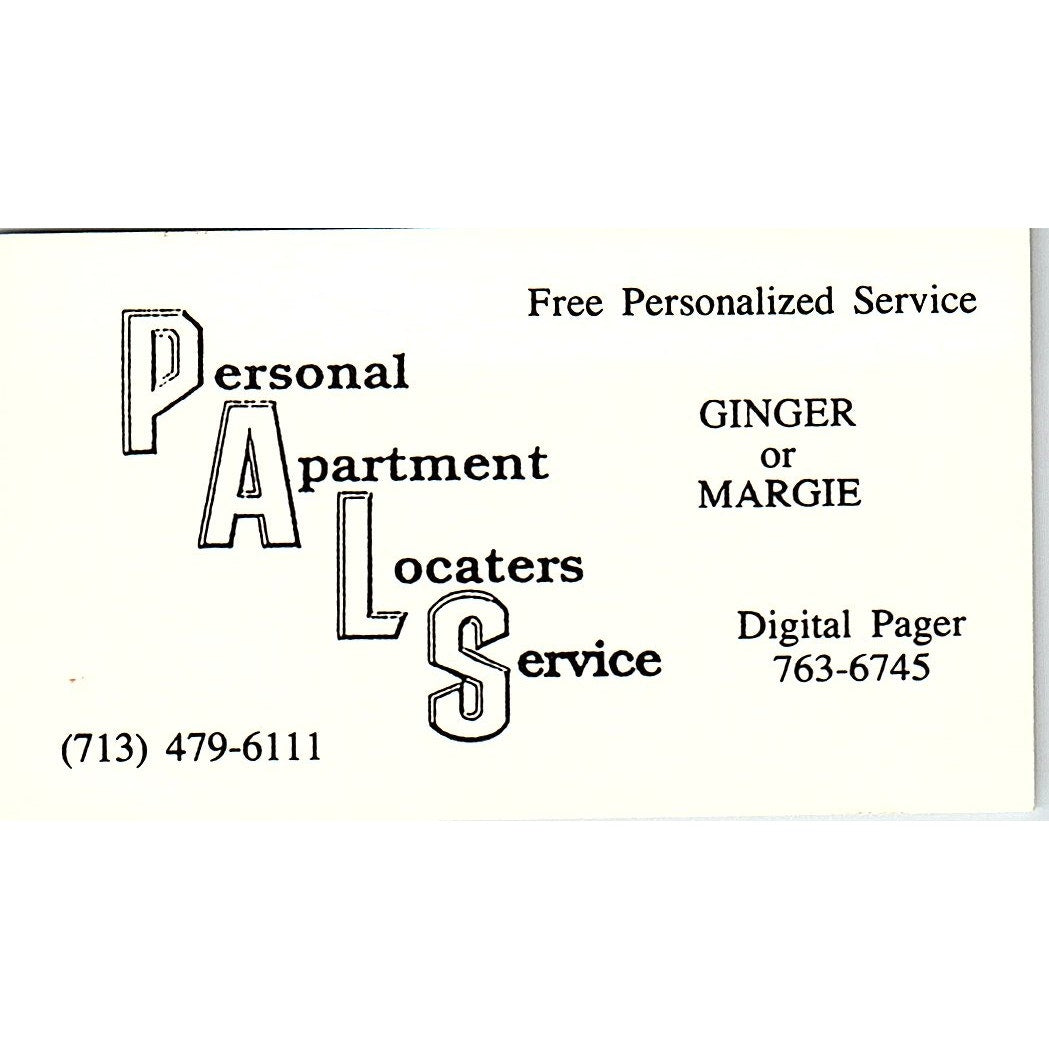 Personal Apartment Locators Service Ginger Margie Houston Business Card SD9-B14