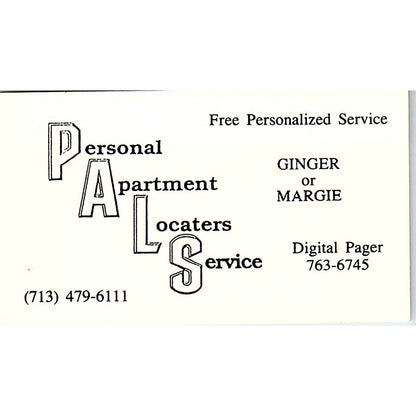 Personal Apartment Locators Service Ginger Margie Houston Business Card SD9-B14
