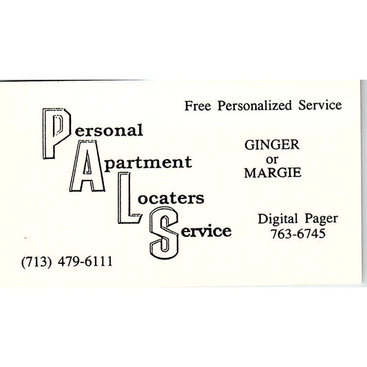 Personal Apartment Locators Service Ginger Margie Houston Business Card SD9-B14