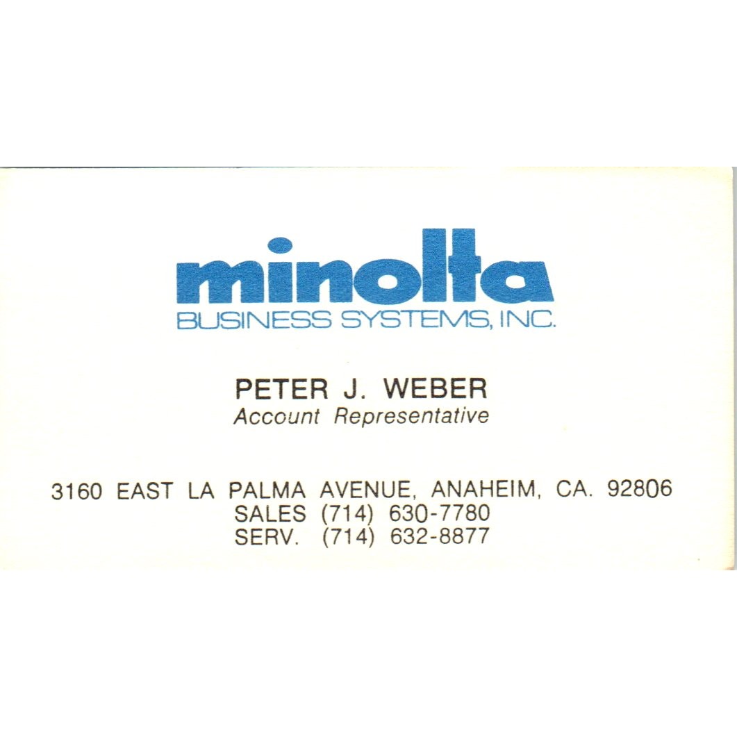 Peter J. Weber Minolta Business Systems Anaheim CA Vintage Business Card SE3-B2
