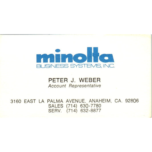 Peter J. Weber Minolta Business Systems Anaheim CA Vintage Business Card SE3-B2