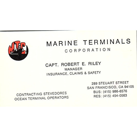 Marine Terminals Robert E. Riley San Francisco CA Vintage Business Card SB4-B11