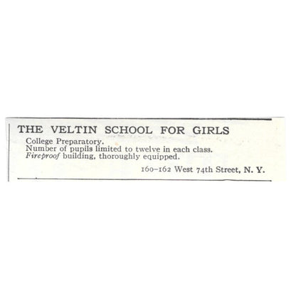Veltin Girls School College Prep NY 1918 Original Magazine Advertisement AE5-SA7