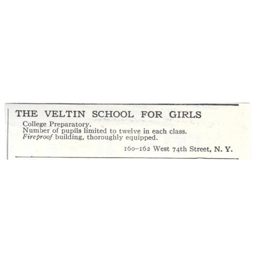 Veltin Girls School College Prep NY 1918 Original Magazine Advertisement AE5-SA7