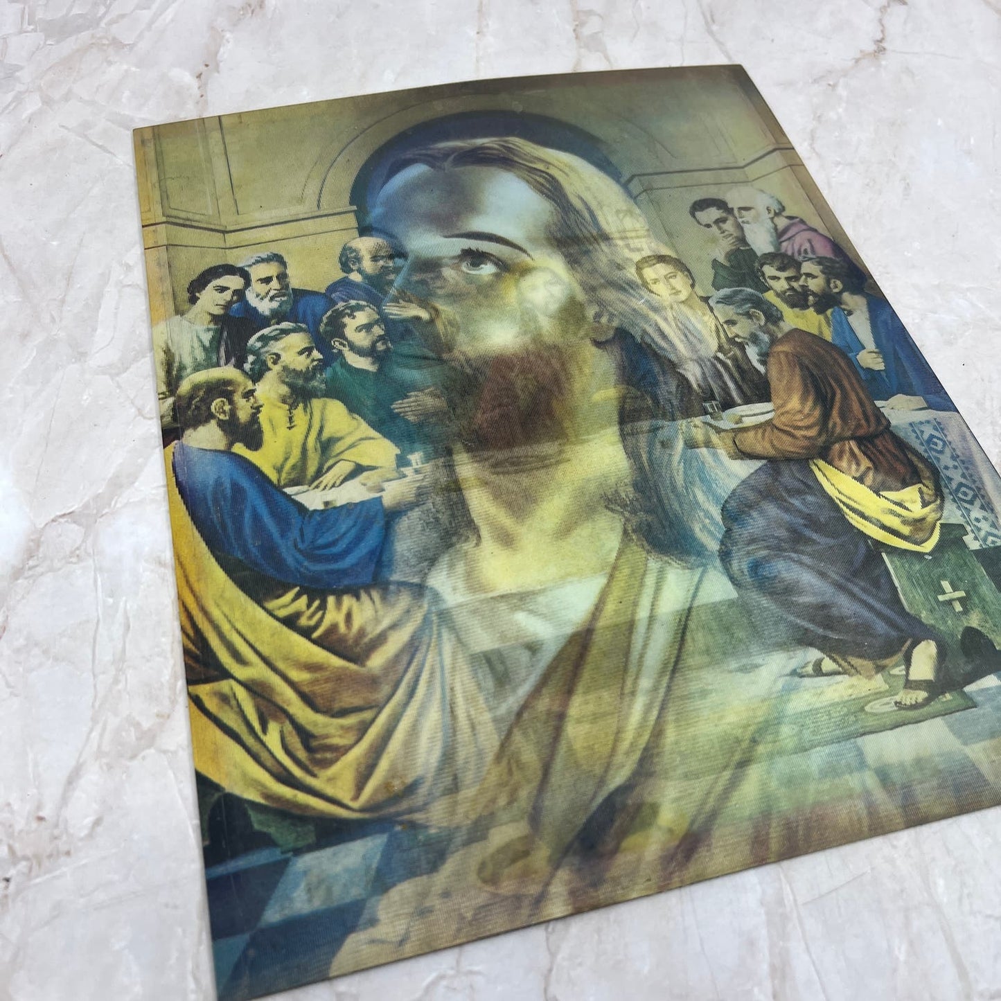 Vintage MCM Lenticular Lithograph Jesus and the Last Supper 8x10" AE4