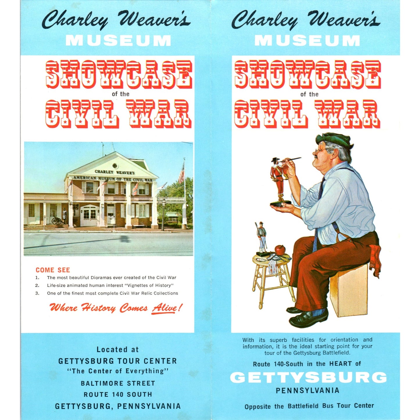 1970s Charley Weaver's Museum Showcase of the Civil War Gettysburg PA TF4-BB