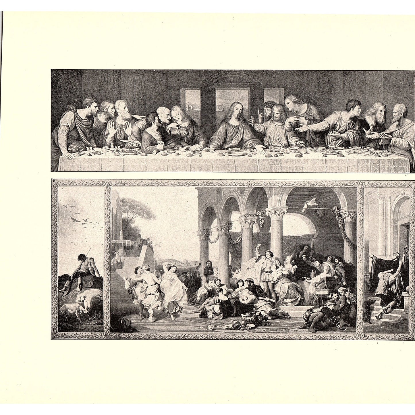 Last Supper, Prodigal Son - Leonardo Da Vinci, E Dubufe 1898 Litho Art Print D19