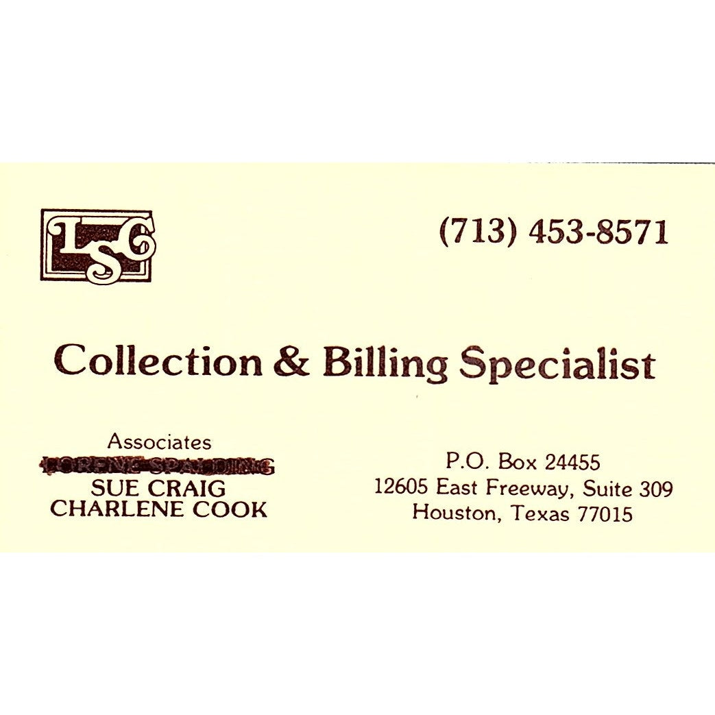 Collection and Billing Specialist, Sue Craig Houston Texas Business Card SB4-B2