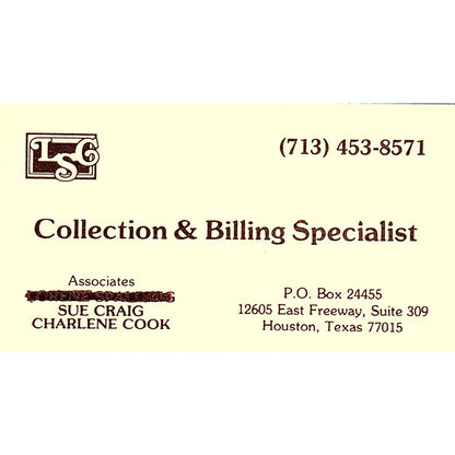 Collection and Billing Specialist, Sue Craig Houston Texas Business Card SB4-B2
