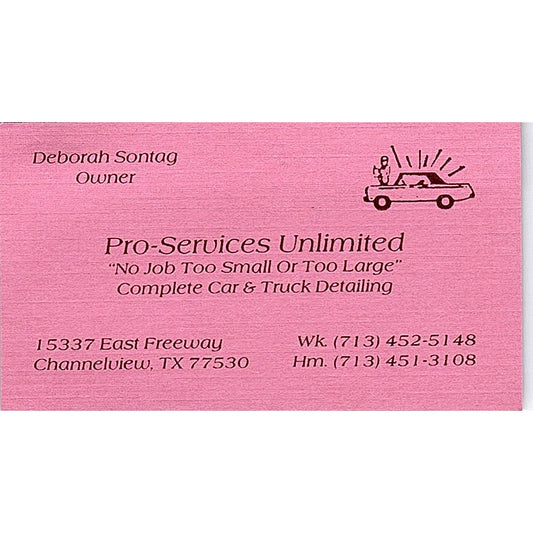 Deborah Sontag Pro-Services Unlimited Channelview Vintage Business Card SC9-B5