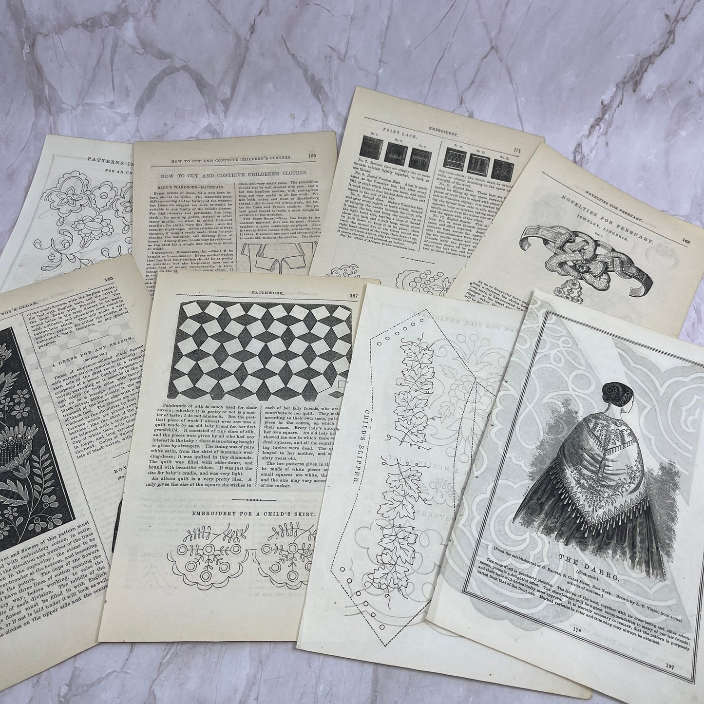 Huge Lot Original Assorted Embroidery Sewing Patterns 1857 Godey's Book TH9-MG4