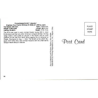 Consolidated B-24D Liberator Vintage Postcard PC19