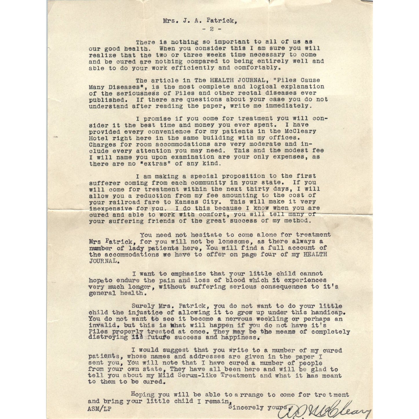1910 A.S. McCleary M.D. Rectal Specialist Kansas City MO 2 Pages D17