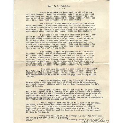 1910 A.S. McCleary M.D. Rectal Specialist Kansas City MO 2 Pages D17