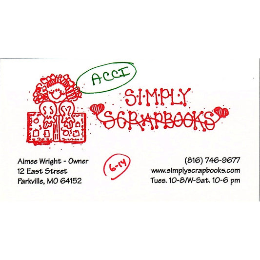 Simply Scrapbooks Aimee Wright Parkville MO Vintage Business Card SC9-B9