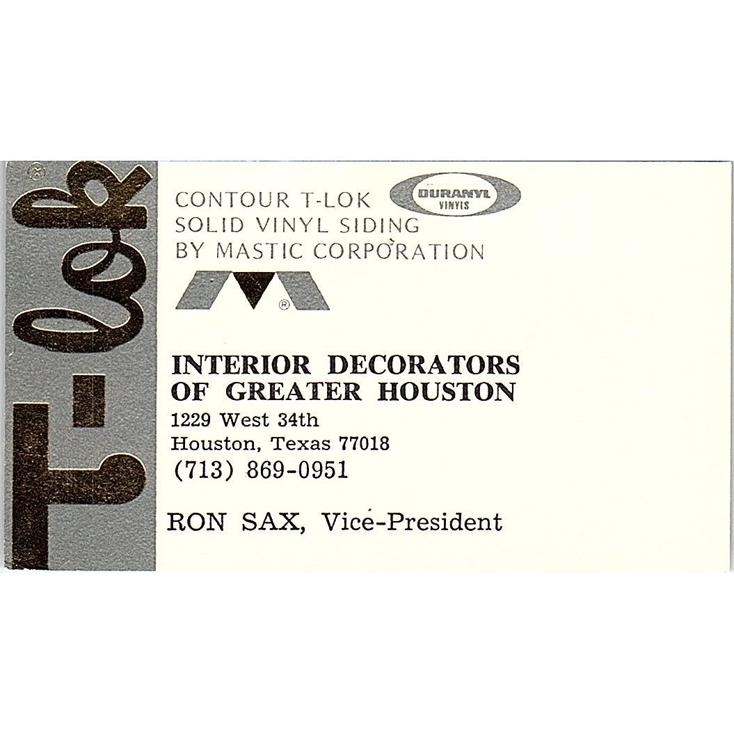 T-Lok interior Decorations Of Greater Houston Ron Sax Texas Business Card SF3-B3
