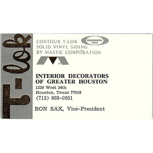 T-Lok interior Decorations Of Greater Houston Ron Sax Texas Business Card SF3-B3