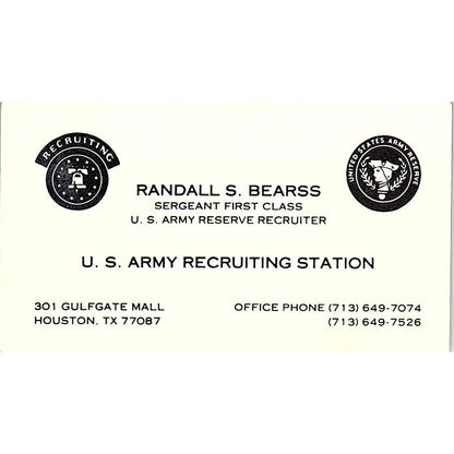 Randall S Bearss US Army Recruiting Station Houston Vtg Business Card SD9-B14