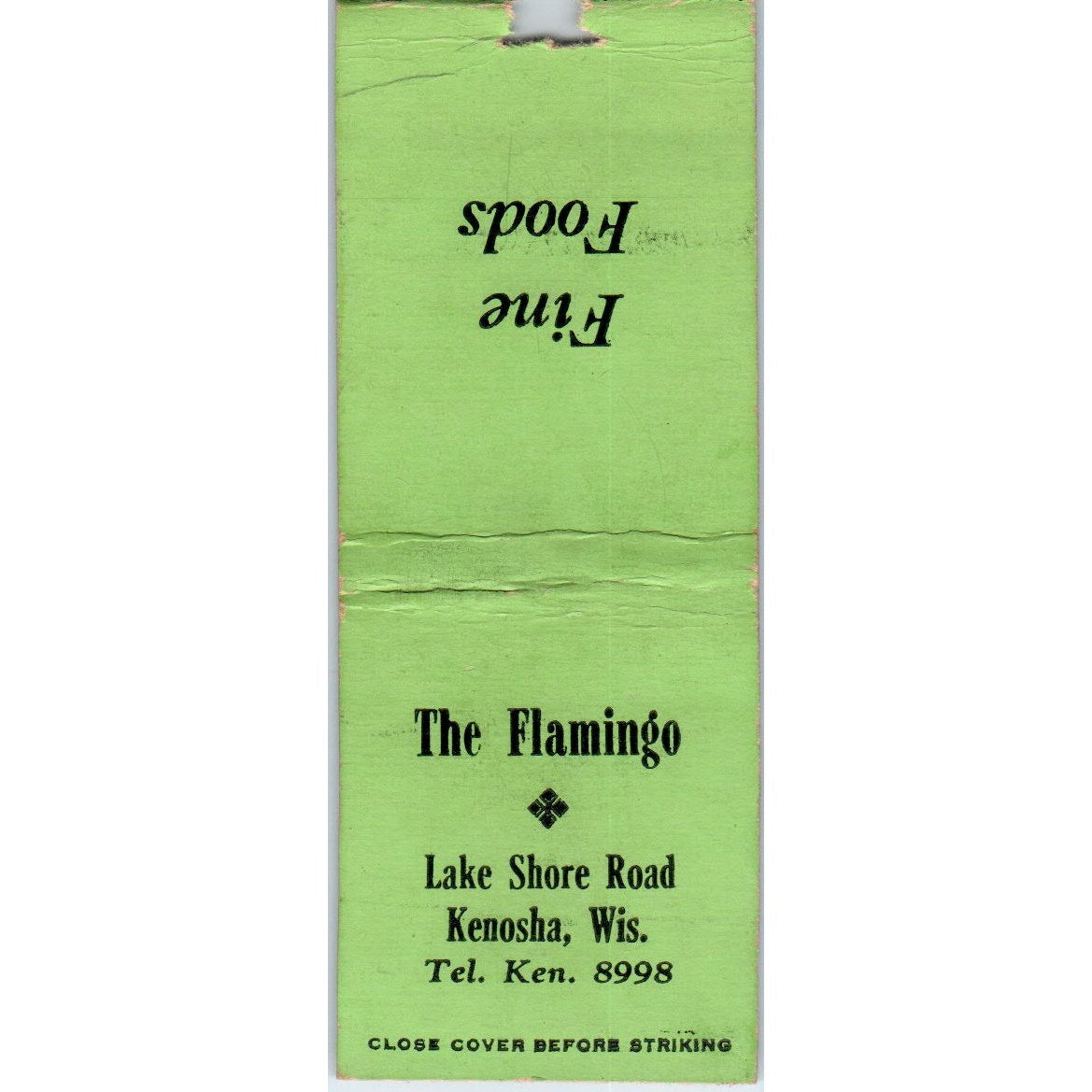The Flamingo Lake Shore Road Kenosha WI Vintage Matchbook Cover SD2-Y6