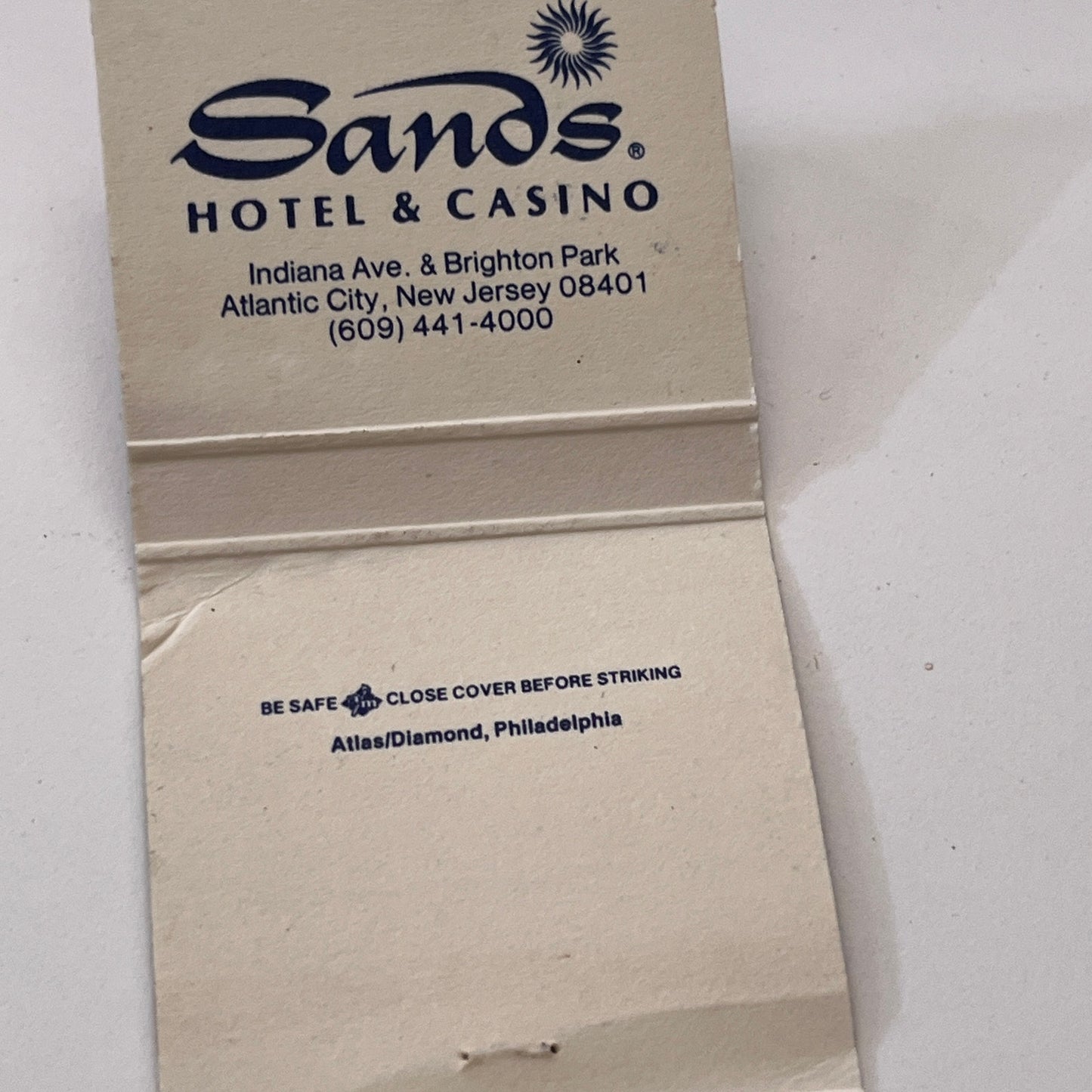 Sands Hotel & Casino Atlantic City NJ Vintage Matchbook Cover TB6-MB1-9
