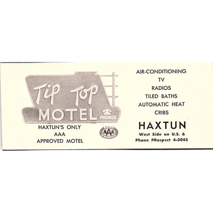 Tip Top Motel Haxtun CO 1958 Ad AG1-M2