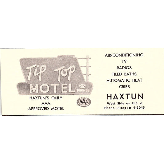 Tip Top Motel Haxtun CO 1958 Ad AG1-M2