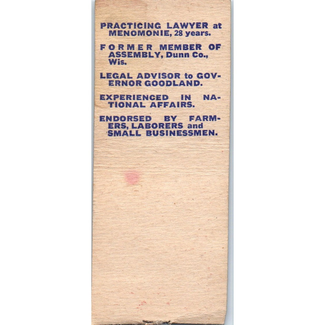 Republican Willis E. Donley for Congress Menomonie WI Vintage Matchbook SD4-Y7