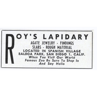 Roy's Lapidary Balboa Park San Diego California 1964 Magazine Ad AK6-S9
