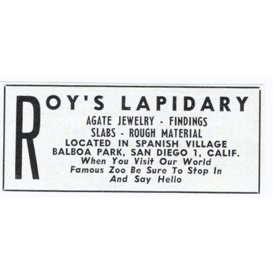 Roy's Lapidary Balboa Park San Diego California 1964 Magazine Ad AK6-S9