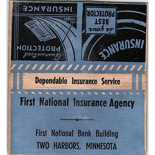 First National Ins Agency Two Harbors MN Vintage Large Matchbook Cover ML1-7