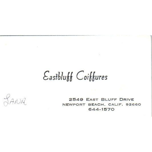 Eastbluff Coiffures Newport Beach CA Vintage Business Card SD8-B12
