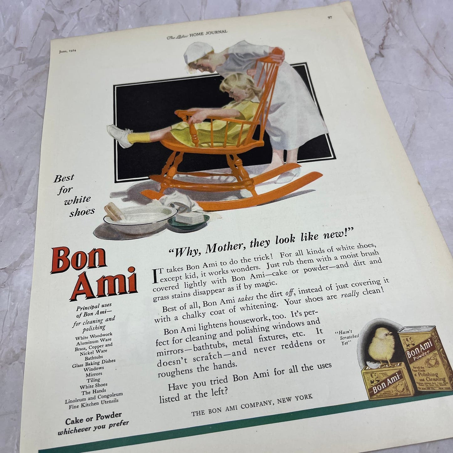 Bon Ami Cleaning Powder New York 1924 Magazine Ad FL6-11