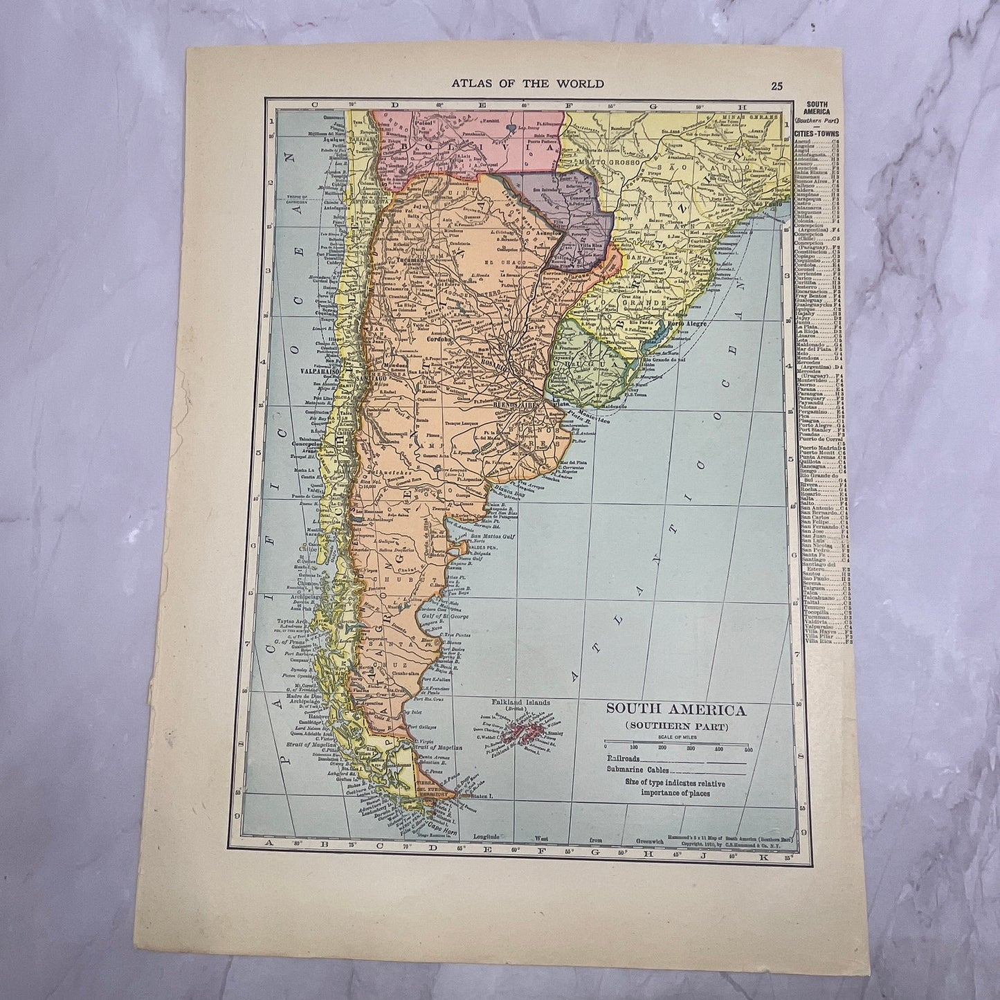 Map of Africa, Southern South America Double Sided 1910 Print V14-7