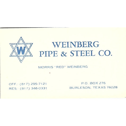 Morris Red Weinberg Pipe & Steel Co Burleson TX Vintage Business Card SE5-B2