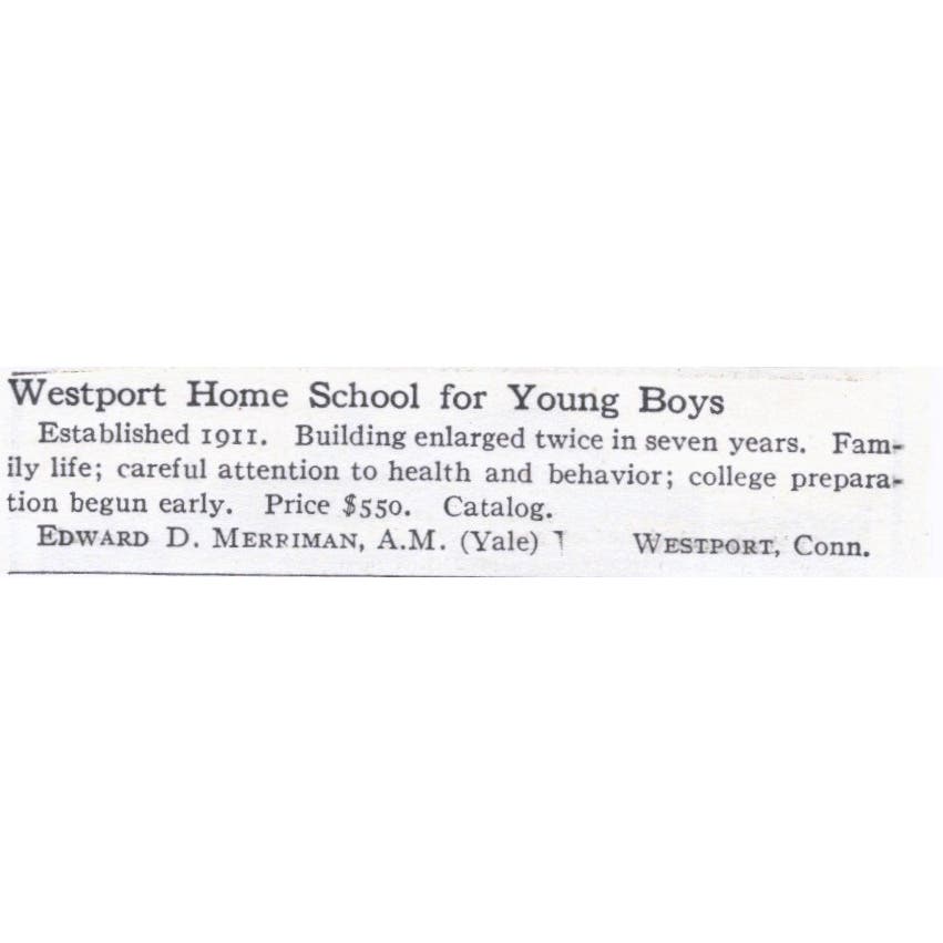 Westport Home School for Young Boys Edward D. Merriman CT c1918 Ad AE5-SA10