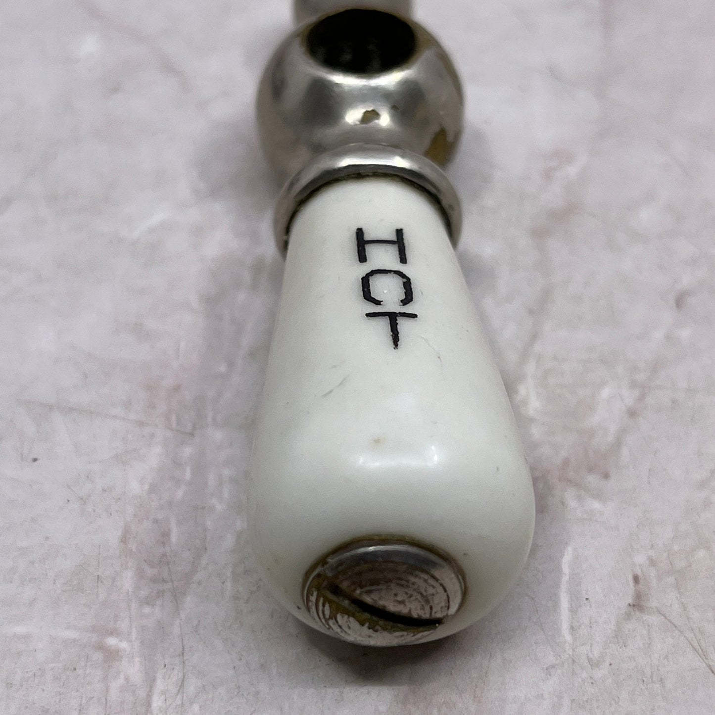 Antique Restoration Porcelain Hot Faucet Handle White Salvage Bathroom SF4